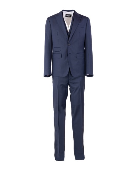 Shop DSQUARED2  Abito: Dsquared2 abito con gilet, in lana, elasticizzato.
Slim fit.
Tasche con pattina.
Ticket pocket.
Foderato.
Due bottoni.
Doppio spacco posteriore.
Composizione: 98% lana 2% elastan.
Made in Italy.. S74FS0043 S76425-524